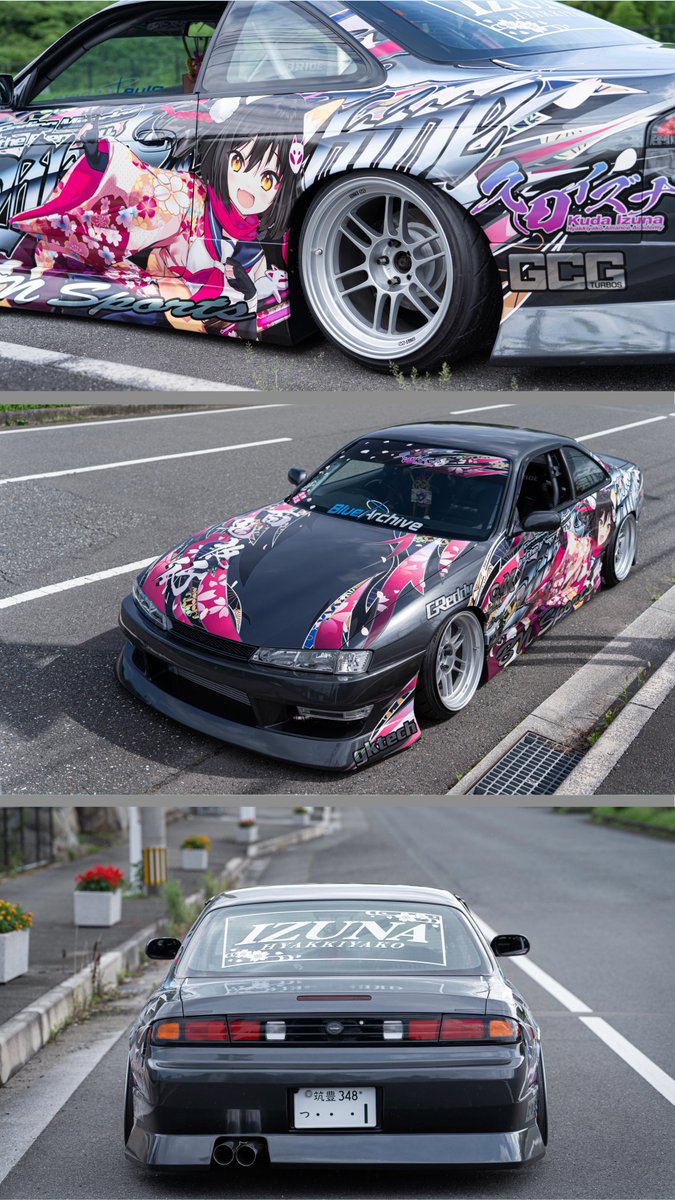 taishiworks's tweet photo. 百鬼夜行連合学院1年
久田イズナ
只今参上です！

デザイン
@menchaka_dc2 様
イラスト
@subber013 様　
施工
@street_graphix 様

イズナへの想いを百鬼夜行の「日本らしさ」をコンセプトに表現しました。

渾身のブルアカ痛車、タップして見ていってください😘 https://t.co/LBzJzlAfLZ