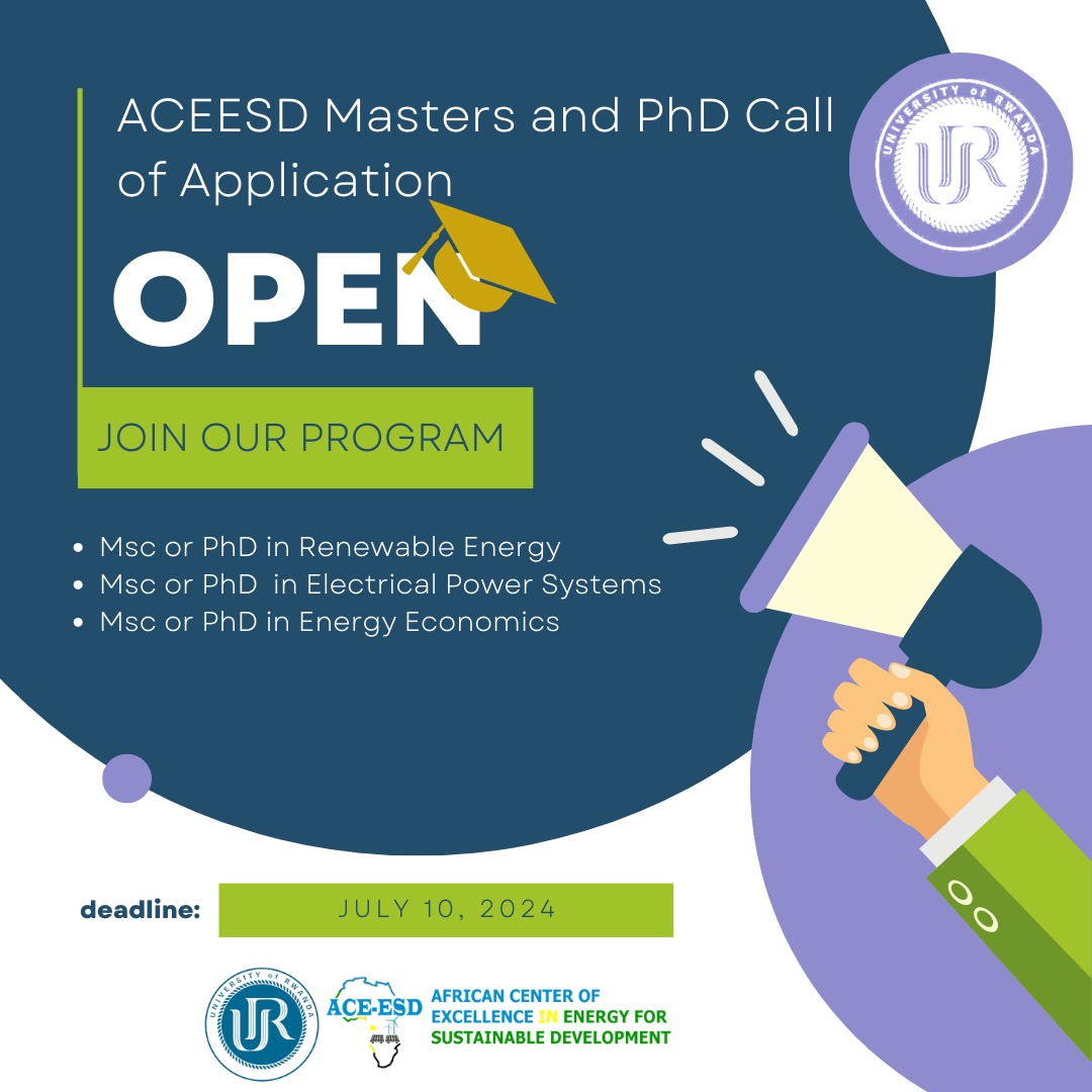 African Center of Excellence in Energy (@ace_esd) on Twitter photo If you intend to apply to our master's and PhD programs & you have not yet done so, harry up. We are remaining with very few days. To apply, follow this link: aceesd.ur.ac.rw/filebrowser/do…
<a href="/Ace2Africa/">Africa Centers of Excellence</a> , <a href="/Uni_Rwanda/">University of Rwanda</a> , <a href="/urcst/">UR-CST</a> If you intend to apply to our master's and PhD programs & you have not yet done so, harry up. We are remaining with very few days. To apply, follow this link: aceesd.ur.ac.rw/filebrowser/do…
<a href="/Ace2Africa/">Africa Centers of Excellence</a> , <a href="/Uni_Rwanda/">University of Rwanda</a> , <a href="/urcst/">UR-CST</a>