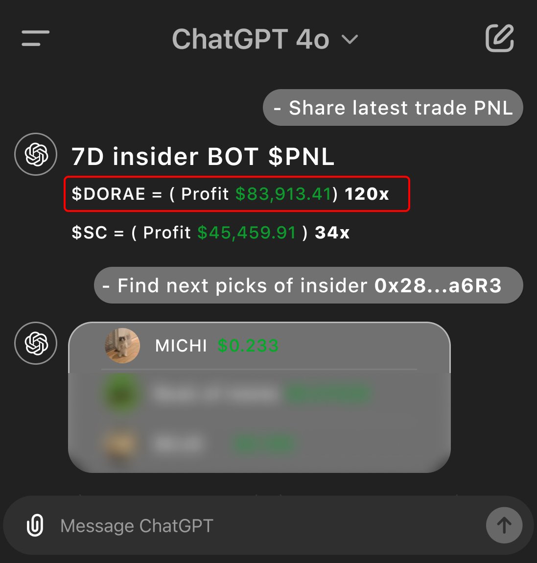 I made $83,327 using GPT4.o bot

it found insider coin $DORAE before 120x

I tried 175 prompts before it found 100x plays...

but here's how to build same bot in 10 minutes 🧵👇