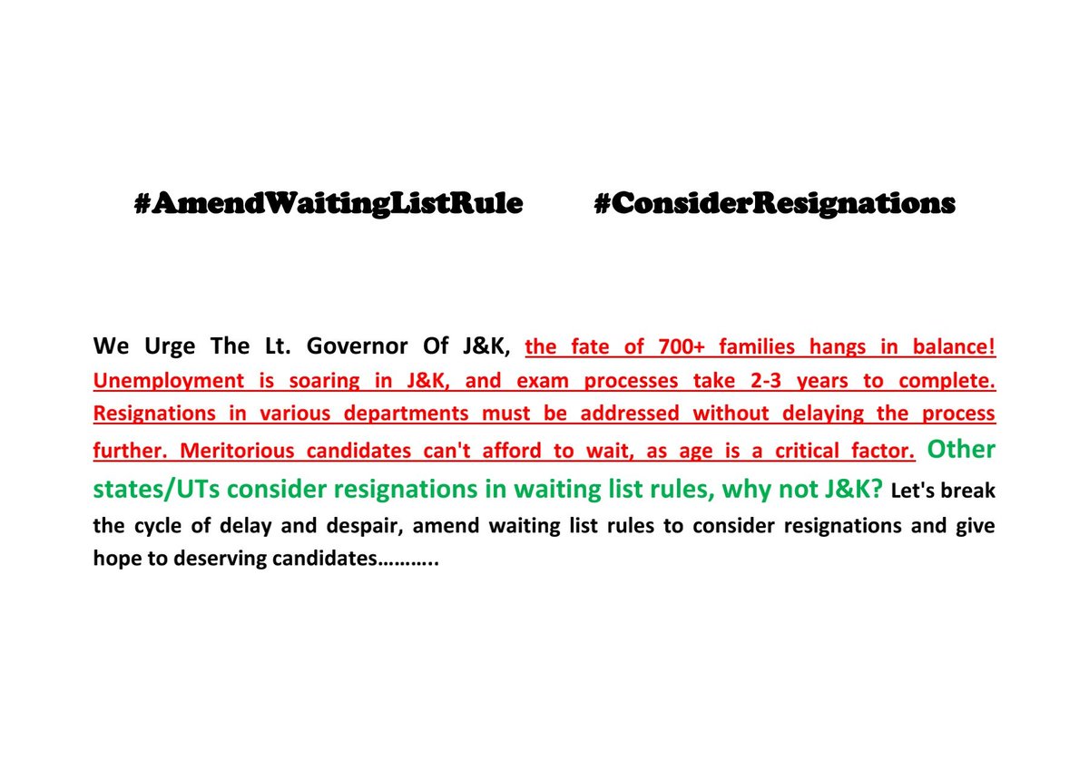 consdrresign's tweet photo. @OfficeOfLGJandK the fate of 700+ families hangs in balance! #Unemployment is soaring in J&amp;K, and exam processes take 2-3 years to complete. #Resignations in various departments must be addressed without delaying the process further. Meritorious candidates can't afford to wait, https://t.co/6sevuPjnH1