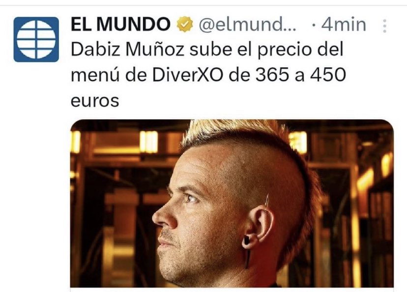 La buena noticia del día. Si pasas 3 veces por la puerta del restaurante de Dabiz Muñoz, y no entras, te ahorras 1.350 Euros.