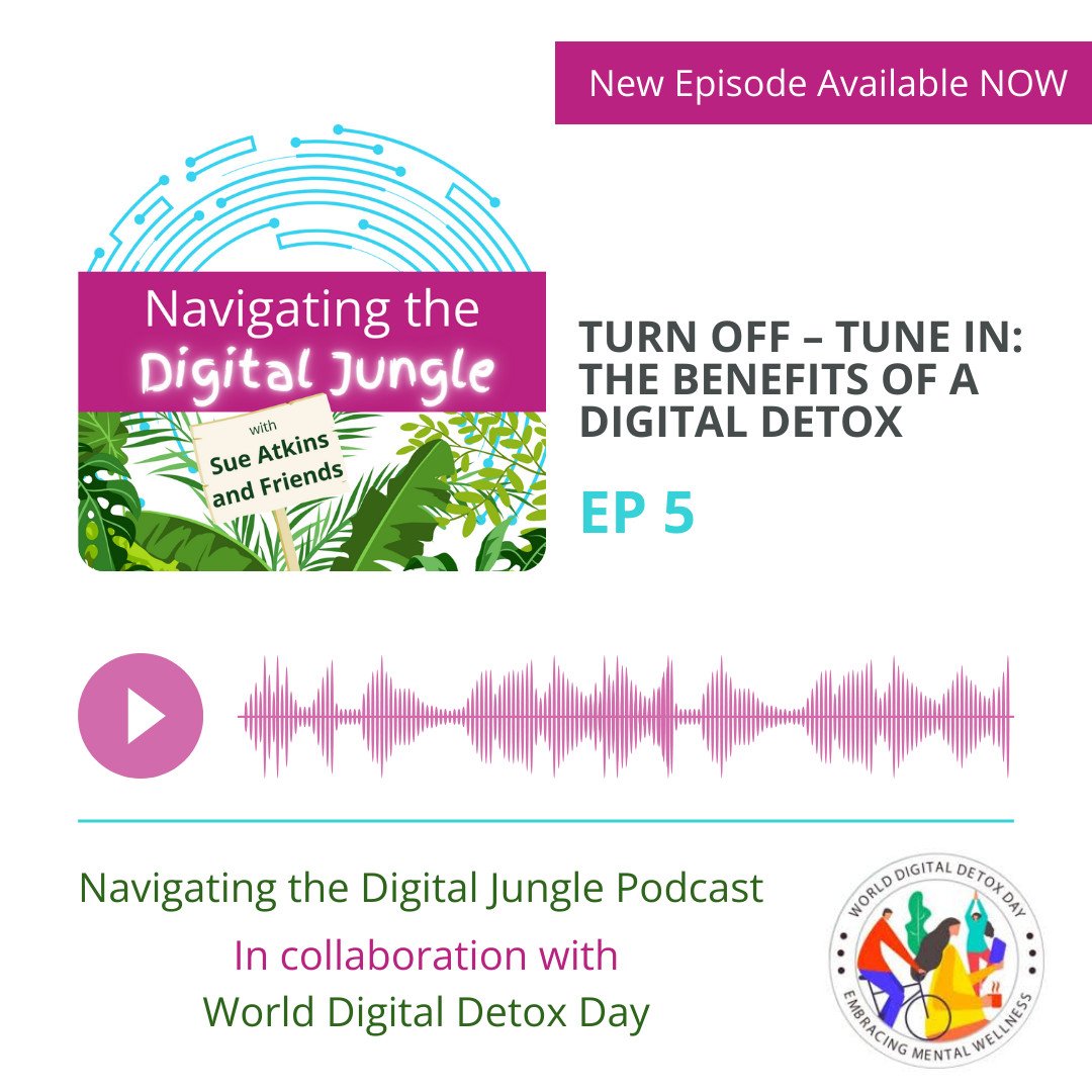 SueAtkins's tweet image. Episode 5 - Turn Off – Tune In The Benefits of a Digital Detox

Discussing strategies for healthier phone use, online safety for children, and the benefits of digital detox.

tinyurl.com/2ah7bcxj

#digitaldetox #Smartphone #healthytech #wellbeingkids #digitaljungle #parenting