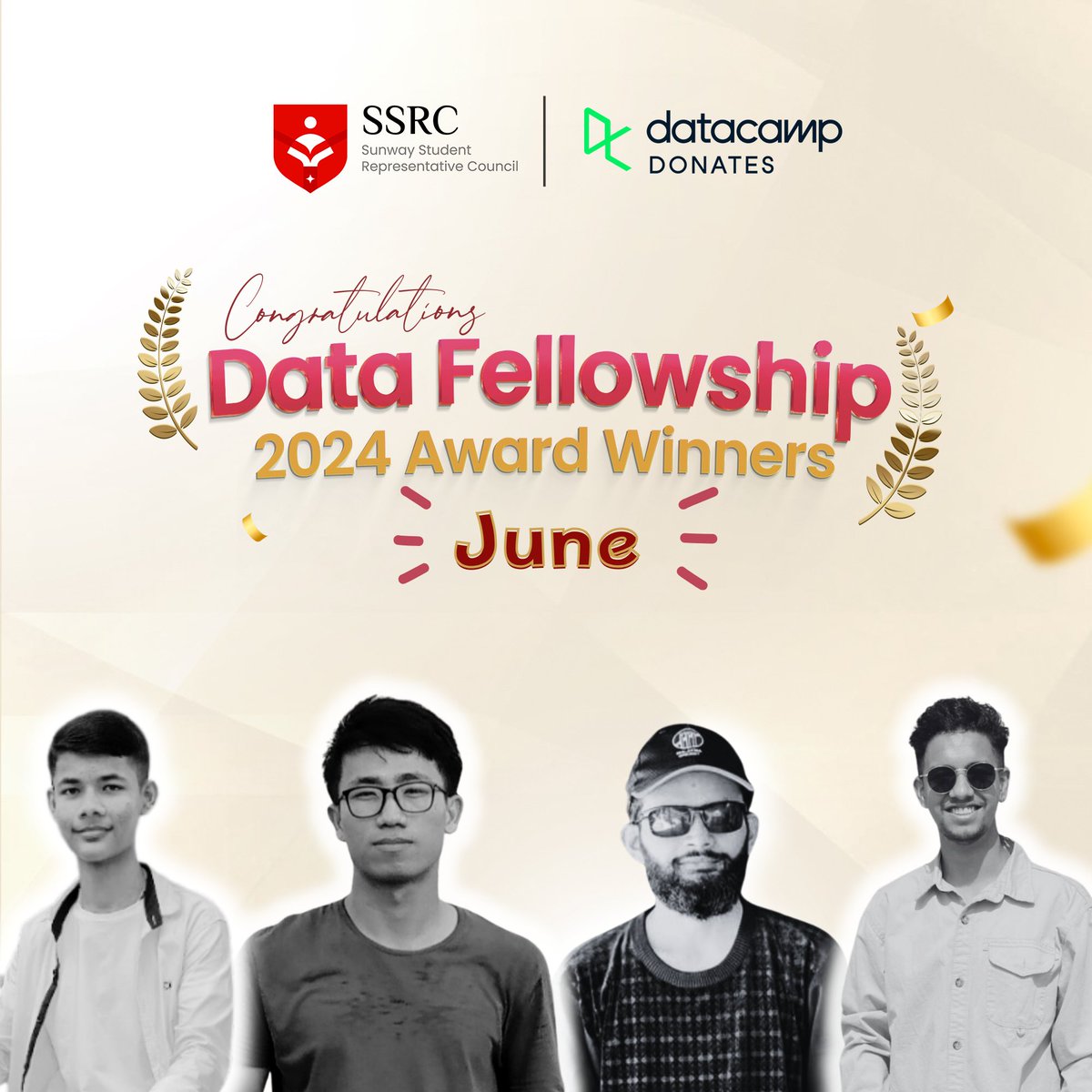 sunwaysrc's tweet photo. We're overjoyed to announce the winners of Data Fellowship for the month of June. Congratulations to our four outstanding winners under Highest Course Conqurer and highest XP Earner: Sagar Poudel, Janak Suryabanshi,Aayush Adhikari and Dipshan Adhikari. #SSRC #Datacamp https://t.co/oGoYv0hBSp