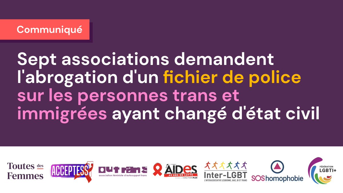 Toutes des Femmes (@toutesdesfemmes) on Twitter photo Si le gouvernement venait à refuser nos demandes d'abrogation, alors nos sept associations sont déterminées à le contester en justice.
Notre communiqué commun, avec
@acceptesst, <a href="/assoOUTrans/">OUTrans</a>, <a href="/assoAIDES/">Association AIDES</a>, <a href="/InterLGBT/">Inter-LGBT</a>, <a href="/SOShomophobie/">SOS homophobie</a>, et <a href="/FederationLGBTI/">Fédération LGBTI+</a>:
toutesdesfemmes.fr/toutes-des-fem… Si le gouvernement venait à refuser nos demandes d'abrogation, alors nos sept associations sont déterminées à le contester en justice.
Notre communiqué commun, avec
@acceptesst, <a href="/assoOUTrans/">OUTrans</a>, <a href="/assoAIDES/">Association AIDES</a>, <a href="/InterLGBT/">Inter-LGBT</a>, <a href="/SOShomophobie/">SOS homophobie</a>, et <a href="/FederationLGBTI/">Fédération LGBTI+</a>:
toutesdesfemmes.fr/toutes-des-fem…