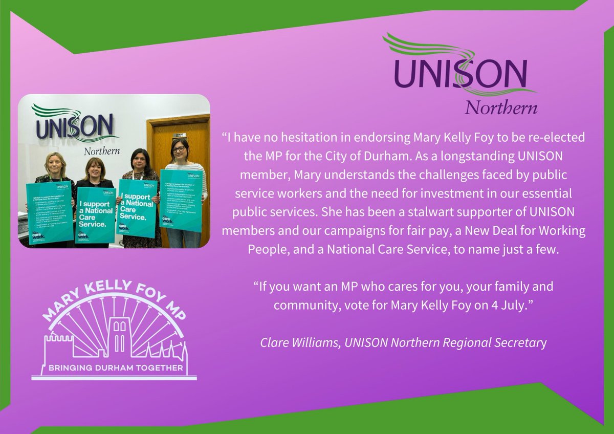 Mary Kelly Foy MP (@marykfoy) on Twitter photo 🚨 ENDORSEMENT🌹
I am a proud trade unionist and delighted to have the support of my union, <a href="/unisontheunion/">UNISON - UK's largest union</a>.
I have always stood alongside UNISON members and I will continue to do the same if re-elected 🌹✊
Thank you for your support Clare 🙌. 🚨 ENDORSEMENT🌹
I am a proud trade unionist and delighted to have the support of my union, <a href="/unisontheunion/">UNISON - UK's largest union</a>.
I have always stood alongside UNISON members and I will continue to do the same if re-elected 🌹✊
Thank you for your support Clare 🙌.