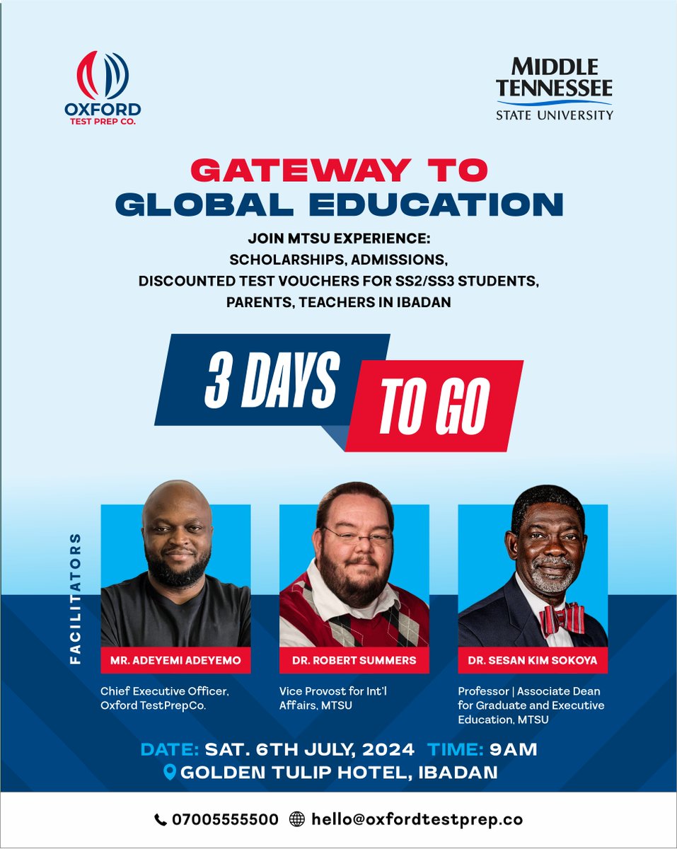 OxfordTestPrep's tweet image. The days are drawing closer!!! Have you booked your seat yet?

It promises to be sizzling, informative and educative.

See you there!!!

#OTPC #SAT #studyabroadfair #studyintheUSA #internationalstudents #IELTS