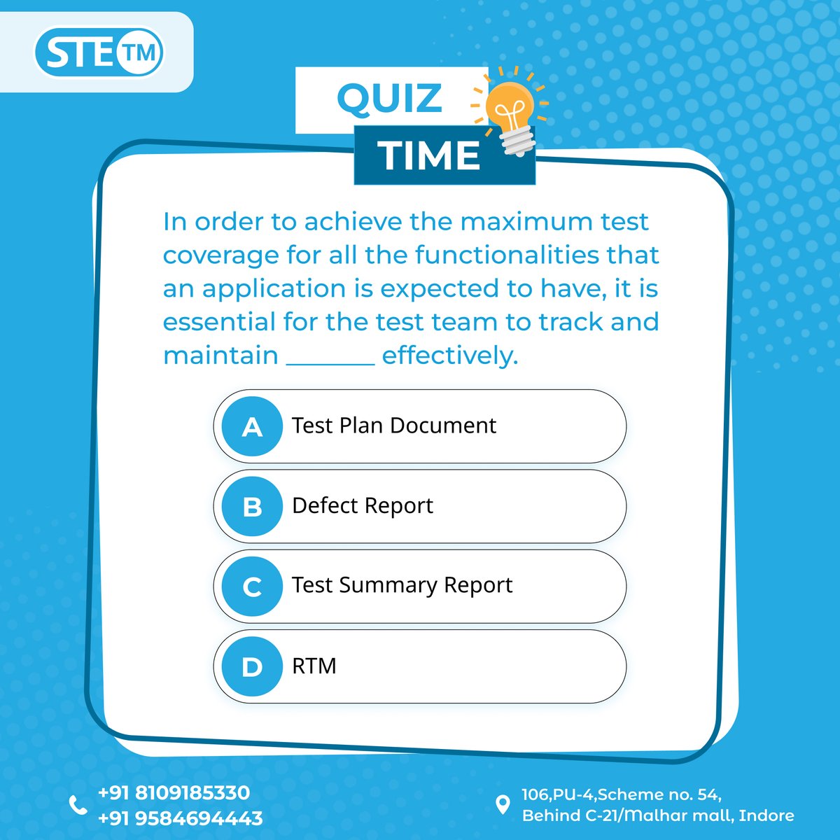 testing_edu's tweet image. 📝 Quiz Time!
Drop your answers below! 🧐👇
#SoftwareTesting #QuizTime #TestCoverage #QualityAssurance #TestingQuiz #TestManagement #STE #SoftwareTestingEdu
