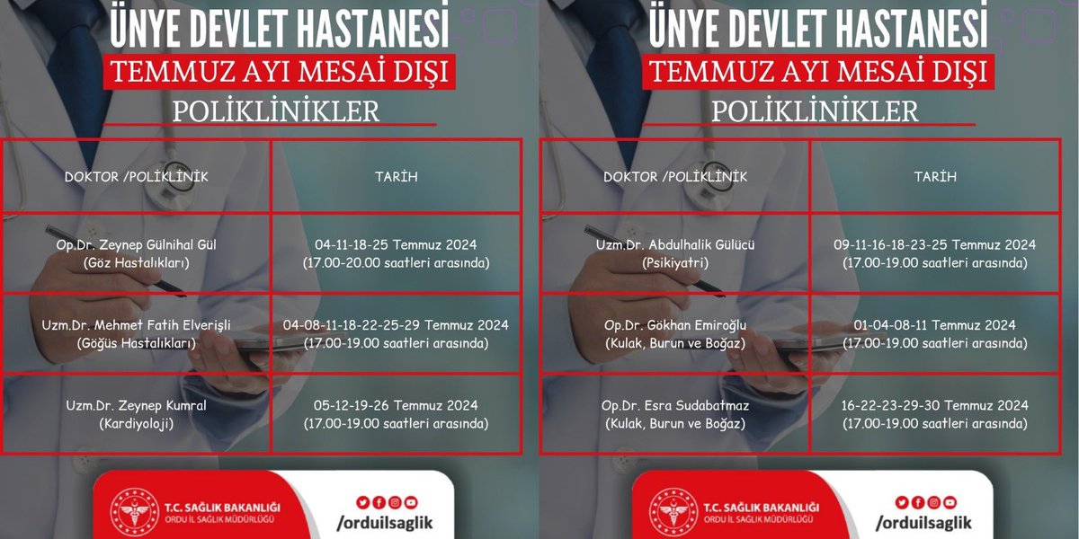 unyedevlet's tweet photo. Ünye Devlet Hastanesi Temmuz ayı itibarıyla mesai saatleri dışında da poliklinik hizmeti vermeye başlıyor. https://t.co/z1OIxpaT7s