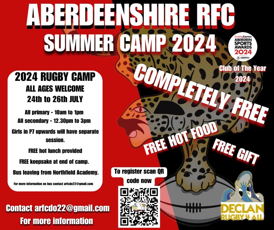 ASC_StMacharASG's tweet image. Aberdeenshire Rugby football club are hosting a FREE rugby camp 🏉during the Summer holidays ☀️.
The last few have been a huge success. 👍
The attached poster has all relevant details so sign your child up for what will be a great experience.
