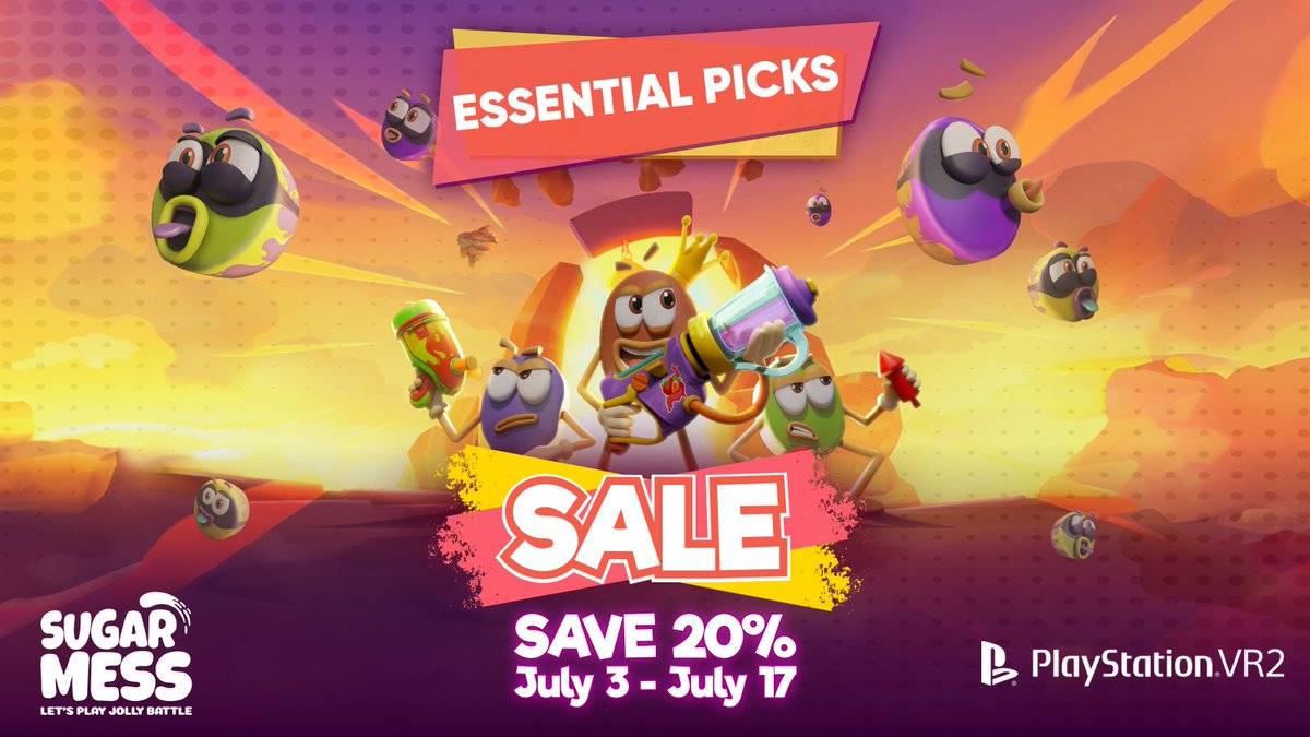 jollycovr's tweet photo. Explore Sugar Mess - Let’s Play Jolly Battle on #PSVR2, a source of pure fun for the whole family!
📌Save 20% during the Essential Picks Sale on PlayStation from July 3-17, 2024 https://t.co/otpthlQmow
*Offer valid in Europe and the US
#SugarMess #PlayStation #EssentialPicks