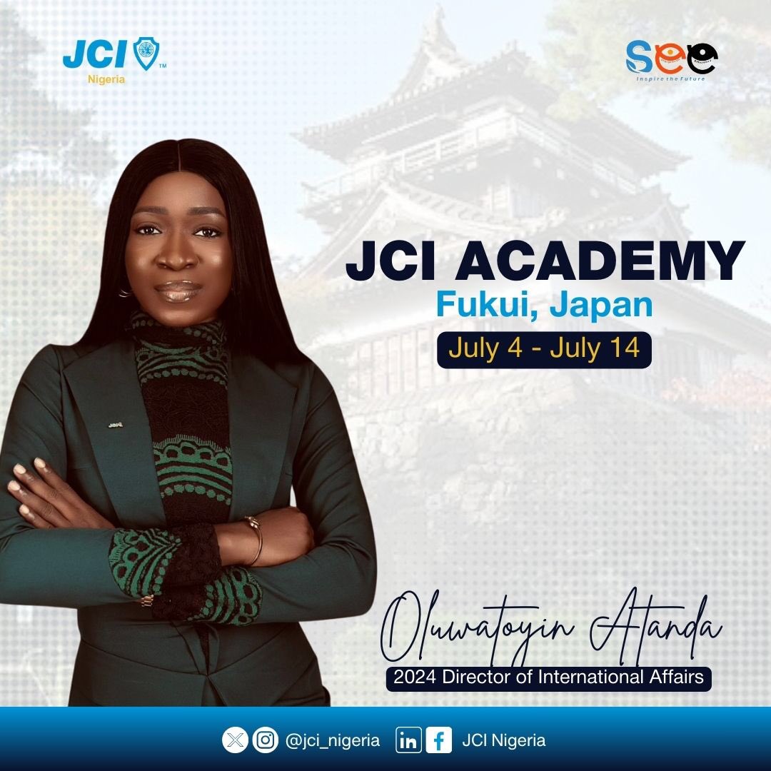 We’re proud to announce that JCIN Amb. Oluwatoyin Atanda is representing JCI Nigeria at the prestigious JCI Academy in Fukui, Japan! 

Join us in wishing her success as she engages with global leaders &amp; contributes to shaping a brighter future.

#SEE
#InspireTheFuture
#JCINigeria
