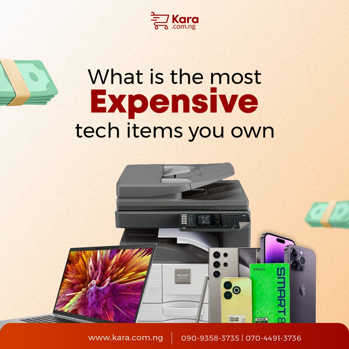Kara_Nigeria's tweet image. Over to you, Kara Shoppers! Tell us in the comments.

What are the most expensive tech items you own?

#KaraNigeria #ExpensiveTech #Copiers #Laptops #MobilePhones