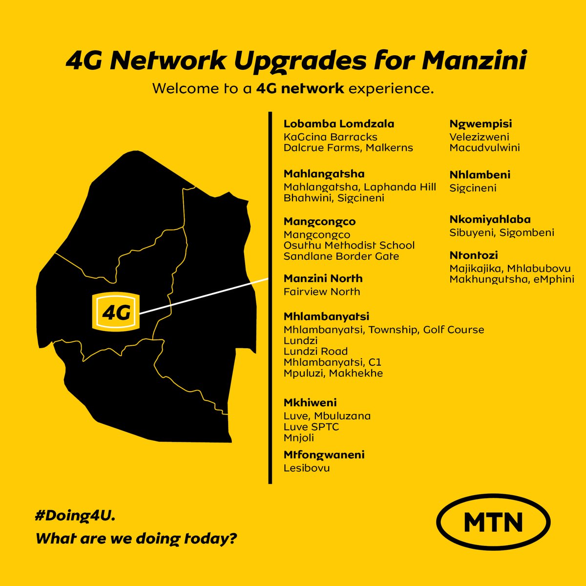 MTNEswatini's tweet image. Exciting news! All MTN Eswatini sites are now on 4G LTE. Enjoy faster speeds and better connectivity. 📶

#4GLTE #MTNEswatini #NetworkUpgrade