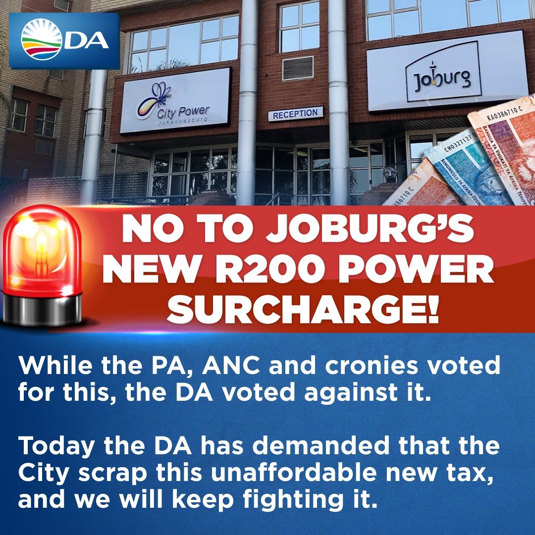 DA_JHB's tweet photo. Today, the DA has demanded that the City scrap this unaffordable new tax, and we will keep fighting it.

Link: https://t.co/QAcfqPP59Q https://t.co/kgRhb8vdfz