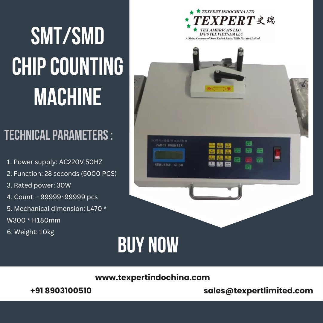 Texpert_Officia's tweet image. In quest of an SMT/SMD chip counting machine with superior accuracy and zero errors. Texpertindochina can help you find the ideal SMT machine.
Visit us: texpertindochina.com/view.php?id=27…

#SMTSMDchipcountingmachine #smdcomponentcountingmachine #smdcomponents #Texpert #Texpertindochina