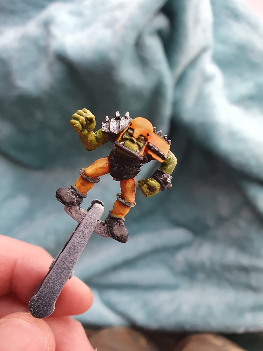 StCalann's tweet photo. @warhammer "Old Hammer" Orkland Raider from my 2nd Edition Blood Bowl set. Back to painting after many years and working on 3rd mini. https://t.co/9cvAJFdjhu