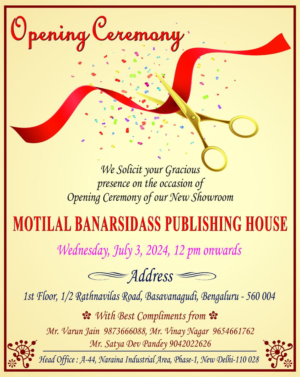 MlbdOfficial's tweet photo. 📢 Exciting News! 🌟 -- We are thrilled to announce the grand opening of our new branch in Bengaluru! 🎉📚
.
.
.
.
.
.
#motilalbanarsidass #mlbdofficial #MLBD #newbranch #Bengaluru #Karnataka #publisher #indology https://t.co/GyWBst2ILv