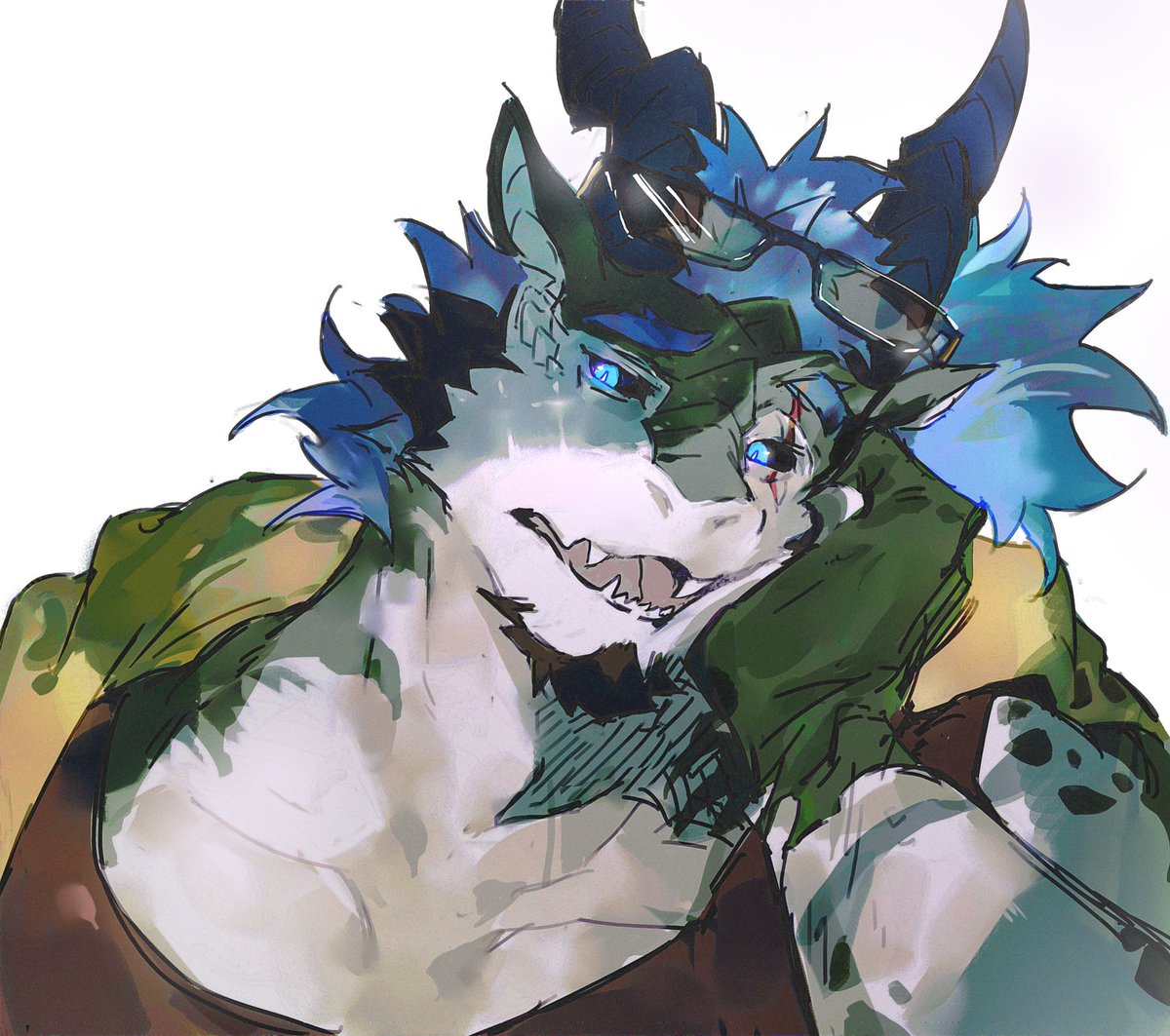 喂..你这家伙..打算盯我多久?
#furry 🐉

（感谢hbx老师的摸鱼图）