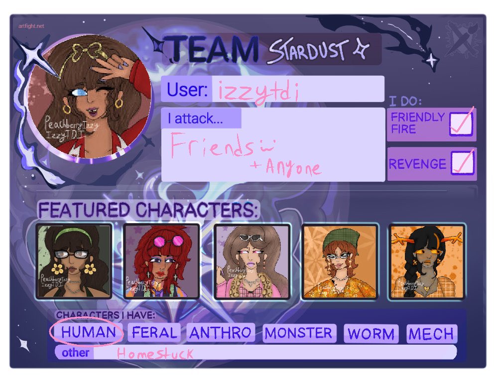 if anyone wanted to follow me on artfight yayayayyy :3!! 

artfight.net/~izzytdi