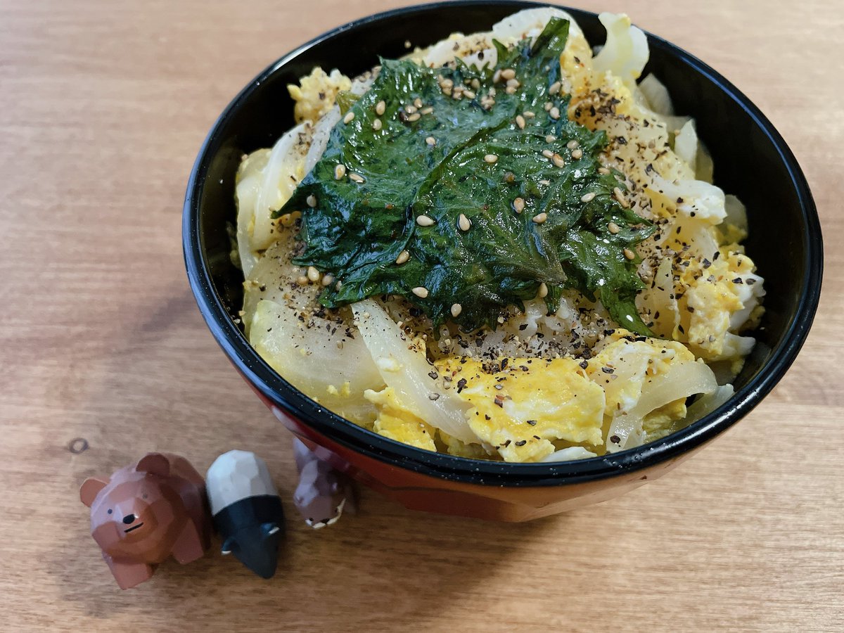 gohanbambo's tweet photo. 最近のごはん
ひたすら玉ねぎ、なす、ピーマン、大葉、にんじん
あと卵 https://t.co/O7QB9hHjrJ