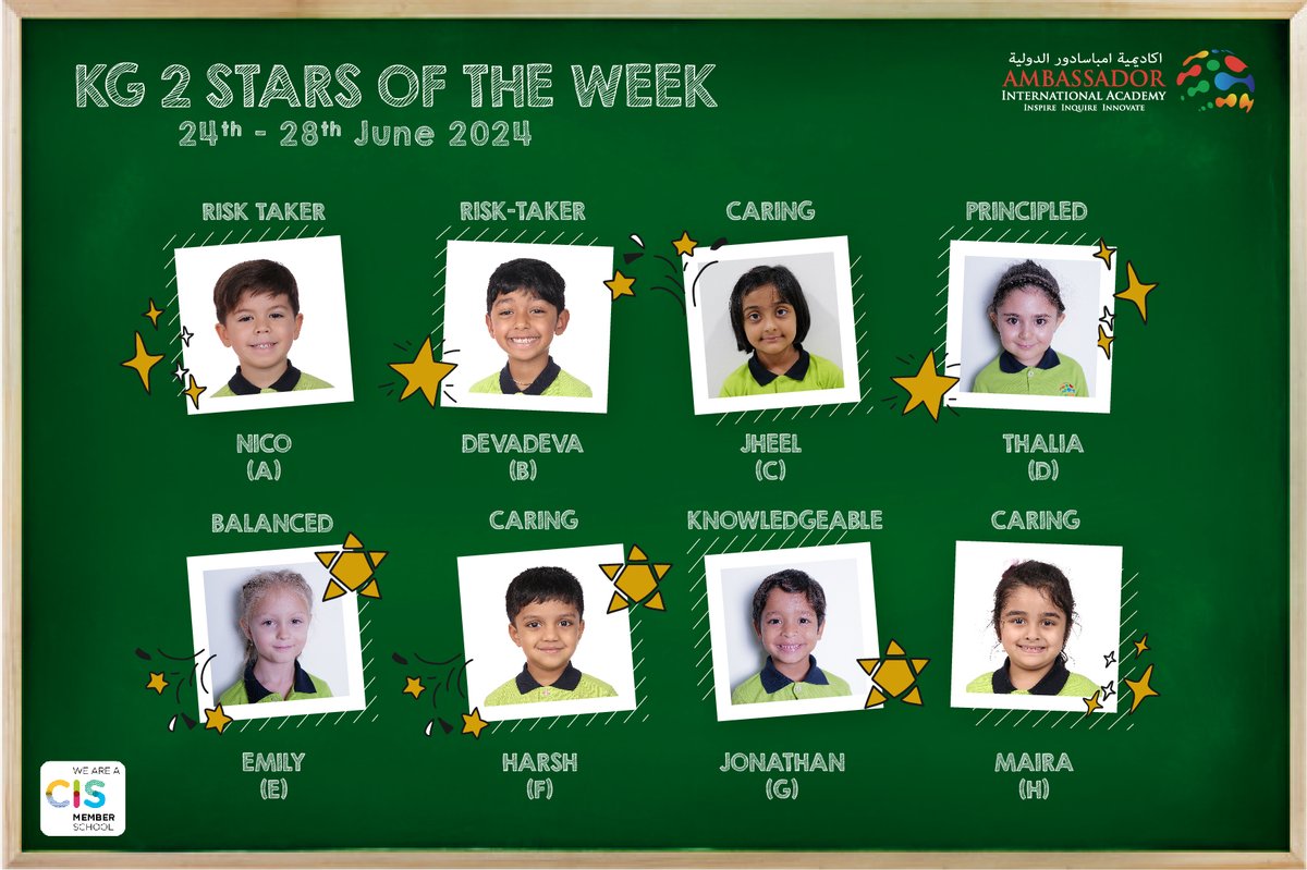 Congratulations to all our ⭐️ Stars of the Week⭐️ in the KG.

#AIADubai #AIACommunity #AIAStarsoftheweek #AIAKindergarten #AIAEarlyYears #ibschool #ibeducation #dubaischools #dubaieducation