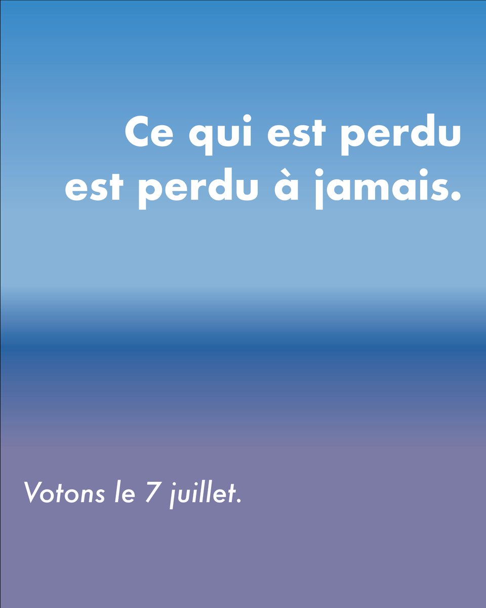 Centre Pompidou (@centrepompidou) on Twitter photo « Ce qui est perdu est perdu à jamais. », votons le 7 juillet. 🗳
L'image est adaptée du poster anti-Brexit de 2016 de Wolfgang Tillmans. Merci au <a href="/PalaisdeTokyo/">Palais de Tokyo</a> pour cette initiative. « Ce qui est perdu est perdu à jamais. », votons le 7 juillet. 🗳
L'image est adaptée du poster anti-Brexit de 2016 de Wolfgang Tillmans. Merci au <a href="/PalaisdeTokyo/">Palais de Tokyo</a> pour cette initiative.