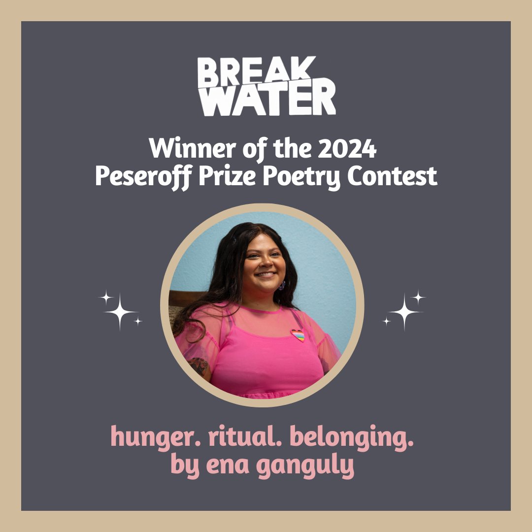 Congratulations to the winner of the 2024 Peseroff Poetry Prize, ena ganguly, for their poem, “hunger. ritual. belonging.” Read ena's piece and the rest of Issue 36 at the link in bio✨