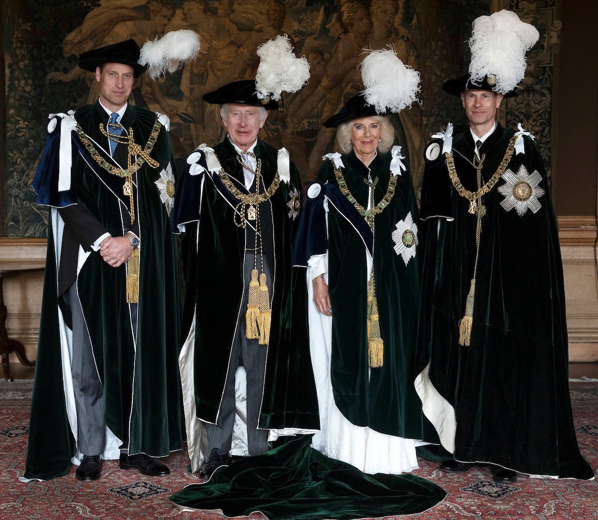 The King and Queen with The Prince of Wales (known as The Duke of Rothesay when in Scotland) and The Duke of Edinburgh following the Thistle Service at St Giles’ Cathedral in Edinburgh today.