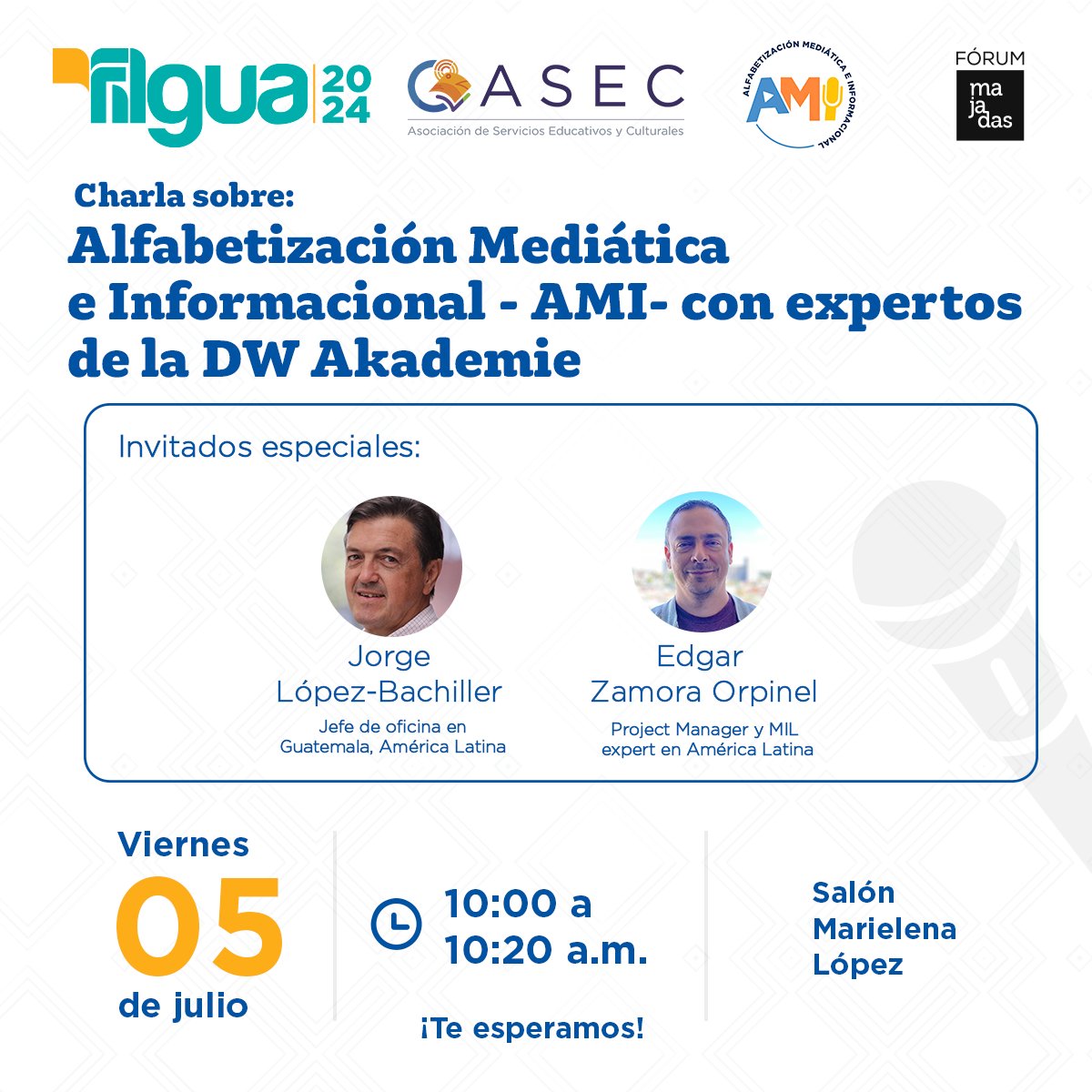 jorgelopezbachi's tweet photo. 📚🇬🇹 Este viernes estaré en @FILGuatemala impartiendo una charla sobre Alfabetización Mediática e Informacional, mostrando el trabajo que hacemos en @DW_Akademie_es junto a mi compañero @edgarzo
¡Te esperamos!
🗓  Viernes 5 de julio
⏰ 10:00h Guatemala https://t.co/1djUs2thKQ