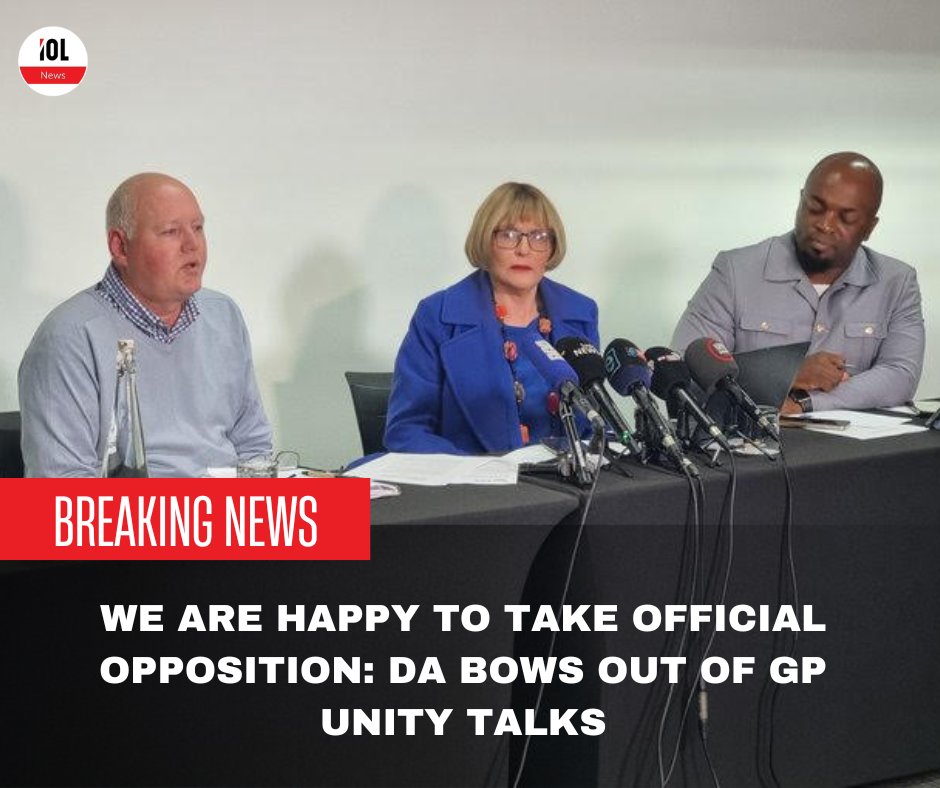 The ANC-DA talks have collapsed. The Democratic Alliance (DA) has confirmed that they will no longer be part of the government of provincial unity in Gauteng. This means the DA will not be included in the 7th executive council serving the province. iol.co.za/news/politics/…