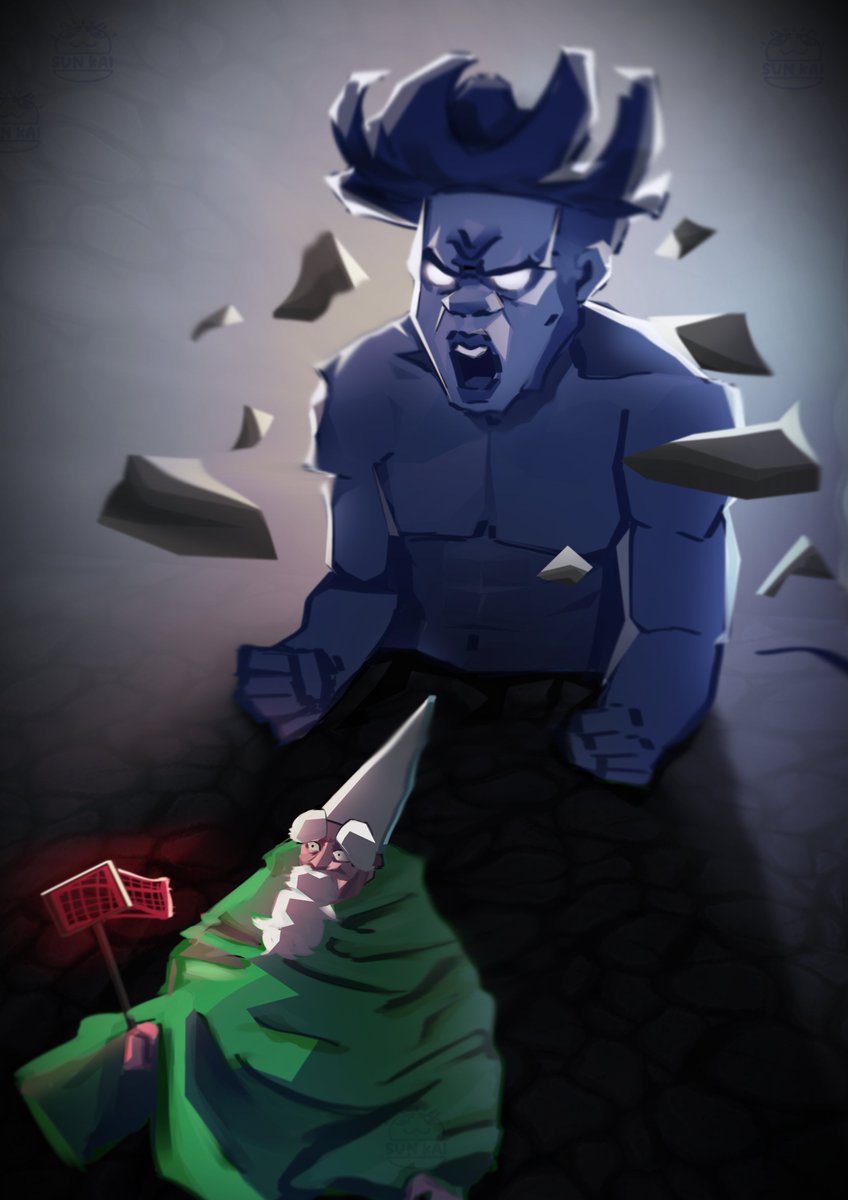 SadSunKai's tweet photo. quickie drawing of speed vs green gnome mall wizard https://t.co/DfQYrEVqaq