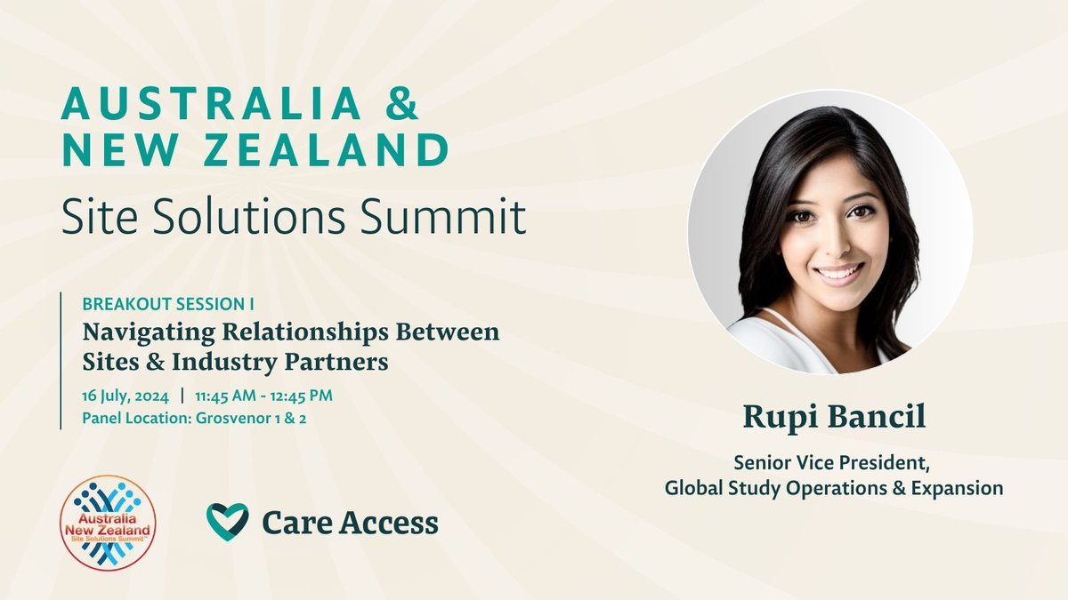 Care_Access_'s tweet image. We will be attending the Society for Clinical Research Sites Australia &amp;amp; New Zealand Summit, 7/16-17 in Melbourne.

Visit Booth #19 to see how our global network of 200+ research sites can accelerate your enrollment &amp;amp; diversity goals.

#SCRS24 #CareAccess #HealthResearch