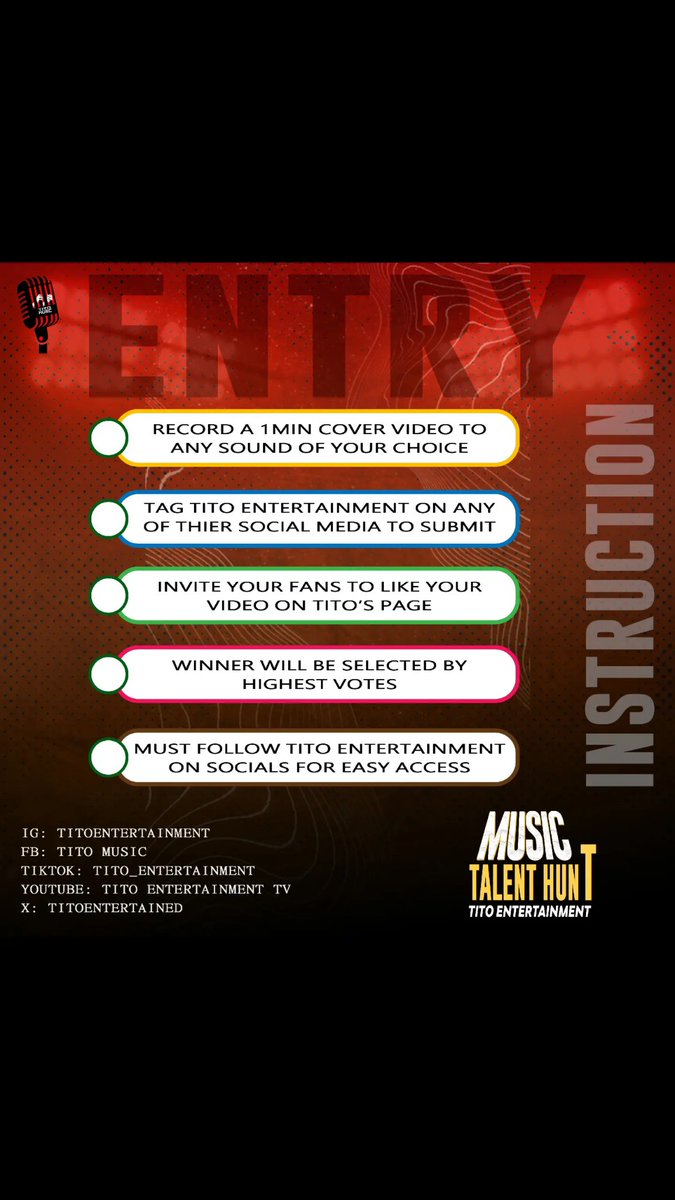 titoentertained's tweet photo. Tito entertainment is looking for some young and talented artiste, do you have the voice? Do you have the talent? Join the music talent hunt and get the chance to win A 20 million deal with tito entertainment.

Check next picture for ENTRY INSTRUCTIONS 

GOOD LUCK https://t.co/cfWRHL3Bze