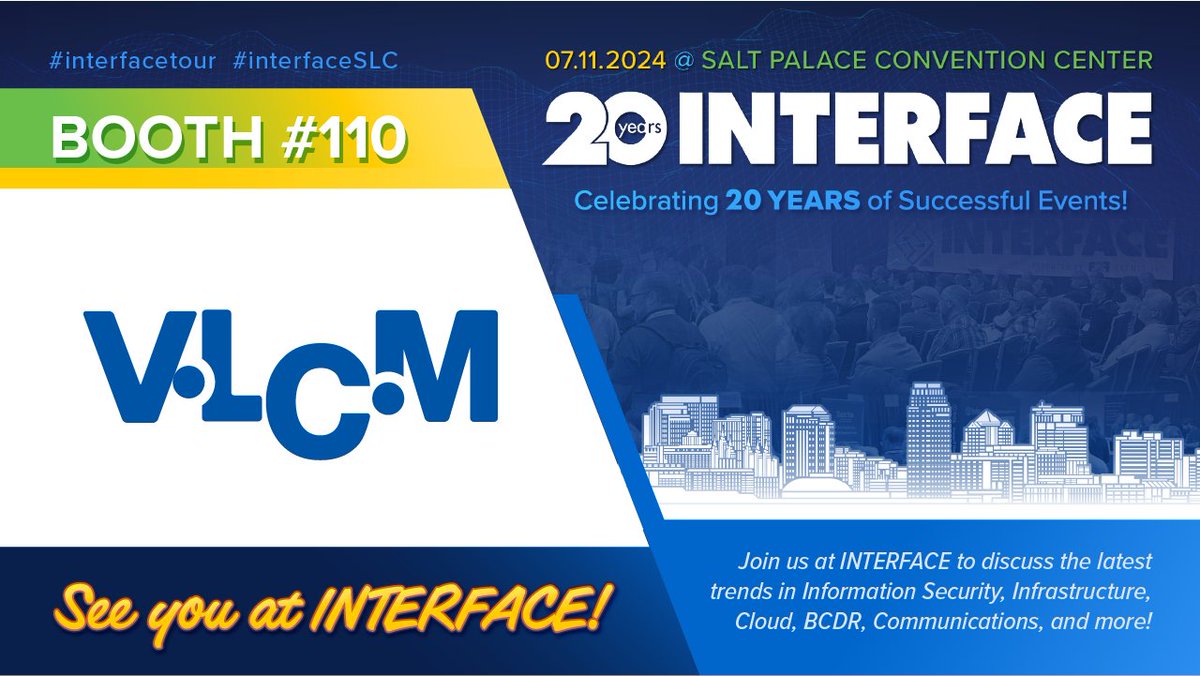 vlcmtech's tweet image. Join VLCM at Salt Lake Interface 2024 on July 11th. Discover how we bring peace of mind as your lifelong enterprise technology partner. See you at our booth! #Interface2024 #ITPeaceOfMind hubs.li/Q02FgndP0