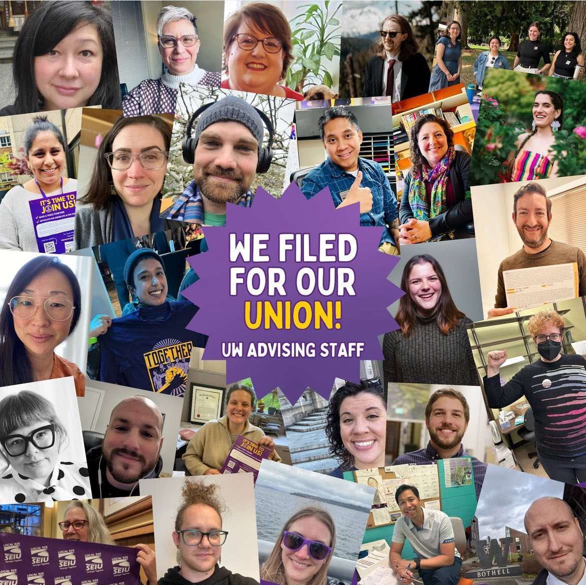 UWBridgesCenter's tweet photo. Congratulations to @uwadvisersunion &amp; UW Continuum College staff on filing to unionize with @SEIU925! 🥳 UW works because we do! 

#unionsforall #uwworksbecausewedo #strongertogether #unionstrong #solidarity #laborrights #protectallworkers #youw #uwunion #unionworkers https://t.co/zGYj5N6nSe