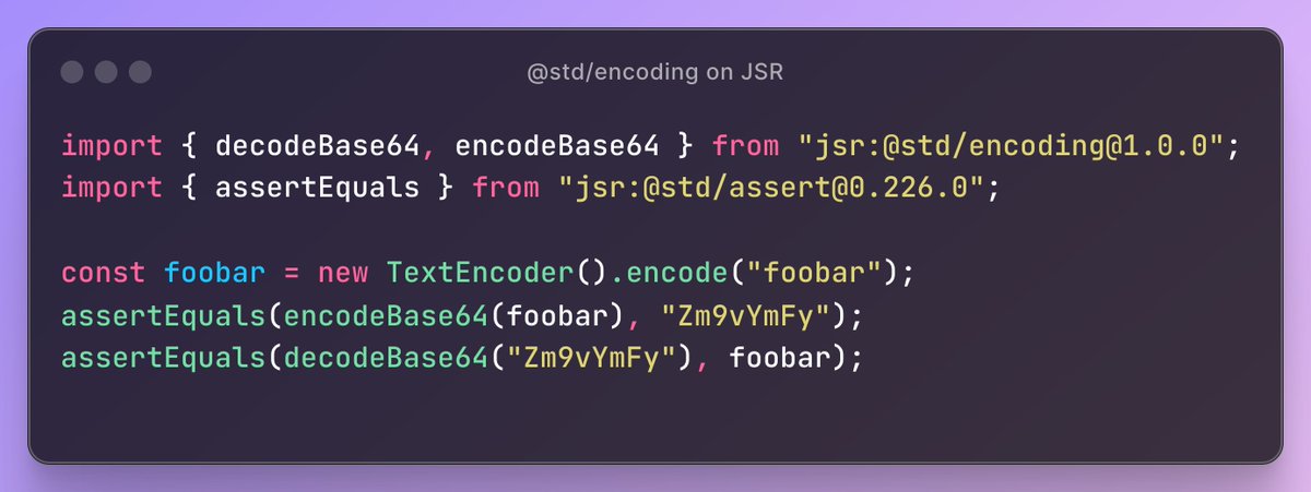 deno_land's tweet photo. std/encoding, utilities for encoding and decoding common formats like hex, base64, varint, etc., is now stabilized at v1.0.0 on @jsr_io 🎉️

https://t.co/Z2rLq0rRKG https://t.co/3JPxjADK6B