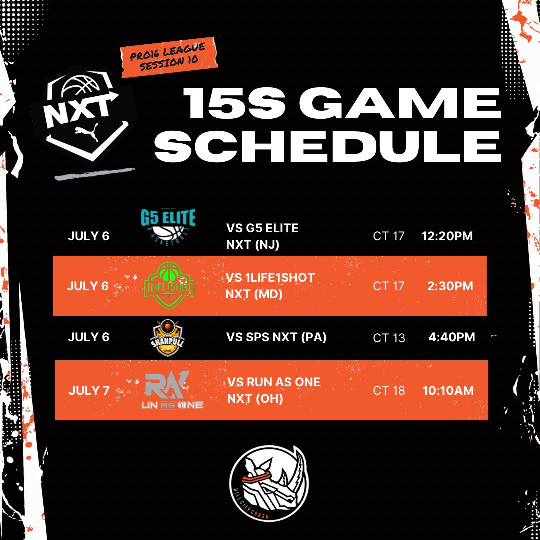 Hill City Crash (@hillcitycrash) on Twitter photo HCCs will kick off a busy July this weekend at <a href="/NookBasketball/">SpookyNookBasketball</a> for Session 10 of the <a href="/PRO16League/">PRO16/NXTPRO League</a> ‼️
#CrashBuildsLeaders
#NXTProFamily 🦏🔥 HCCs will kick off a busy July this weekend at <a href="/NookBasketball/">SpookyNookBasketball</a> for Session 10 of the <a href="/PRO16League/">PRO16/NXTPRO League</a> ‼️
#CrashBuildsLeaders
#NXTProFamily 🦏🔥