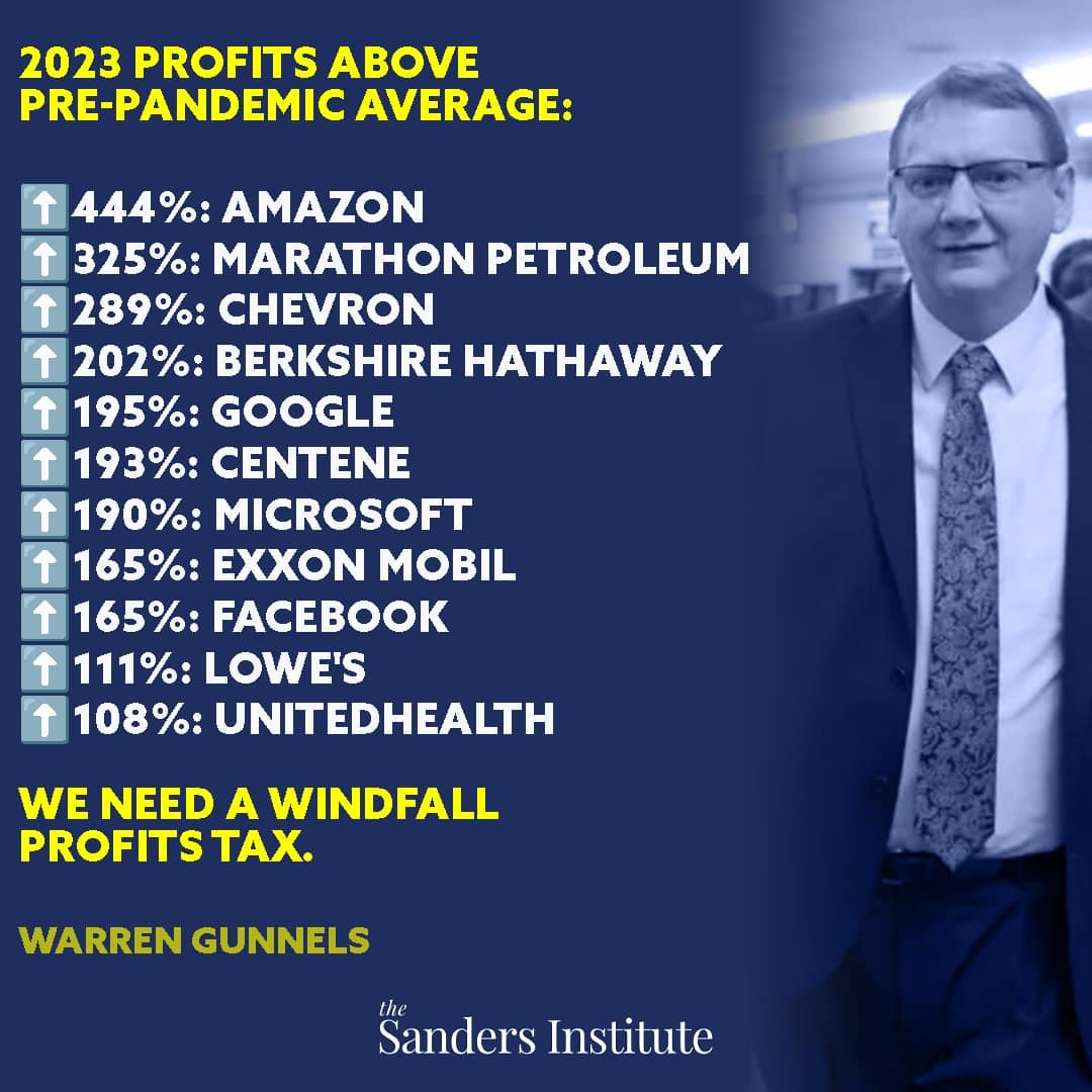 OurRevolution's tweet photo. The definition of ill-gotten gains.
These corporate behemoths ripped us all off by inflating costs while raking in record profits.
Time for a #windfallprofitstax https://t.co/ShEKdgWSBe