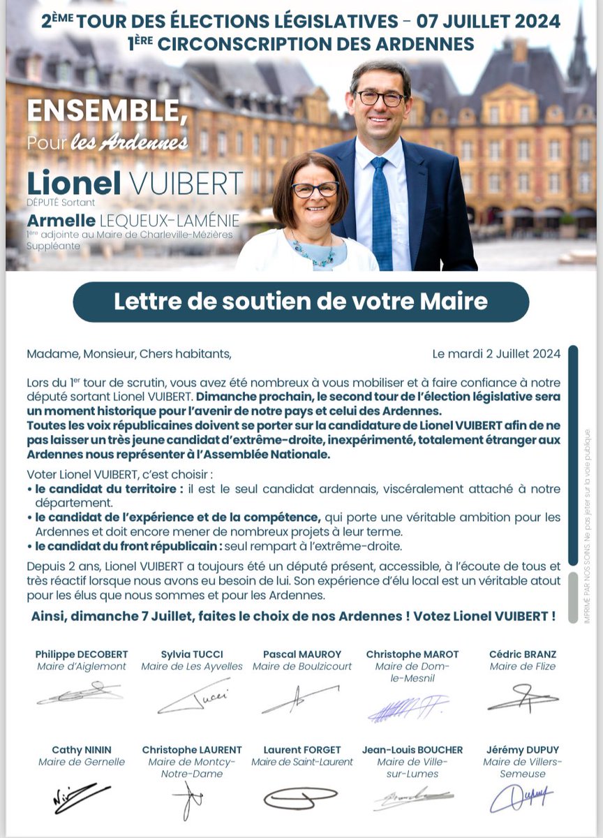 🗳️🤝 Soutenu par de très nombreux Maires et élus ardennais - Épisode 2 

▶️ Un collectif de maires autour de Charleville-Mezieres a aussi souhaité s’adresser à leurs administrés.

Merci à eux pour leur confiance !