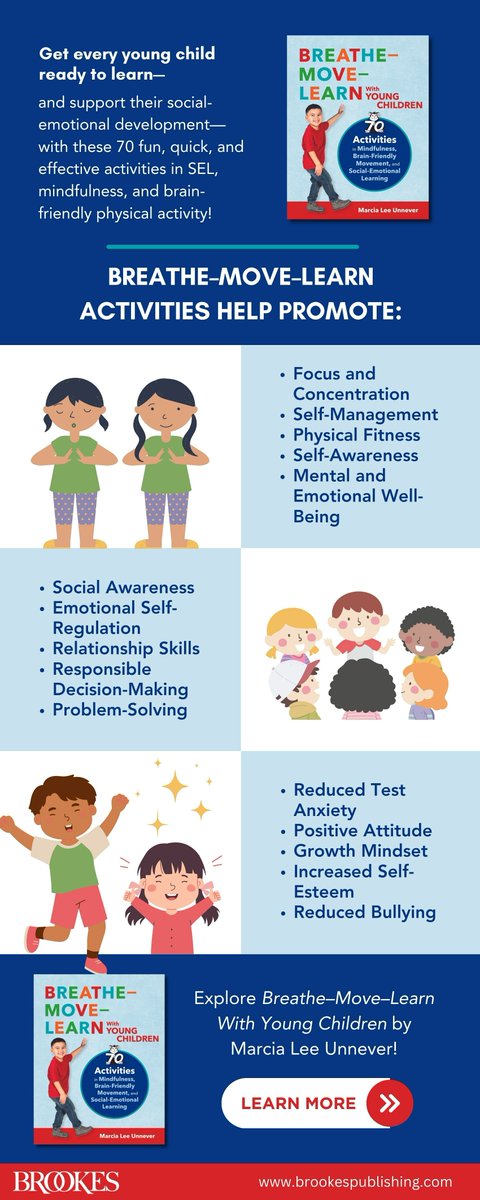 BrookesPubCo's tweet image. Discover the many brain and body benefits promoted by the 70 fun activities in Breathe–Move–Learn with Young Children. (Explore the book here: ecs.page.link/4Xwrw) #MovementBasedLearning #SEL #EarlyChildhood #ECE