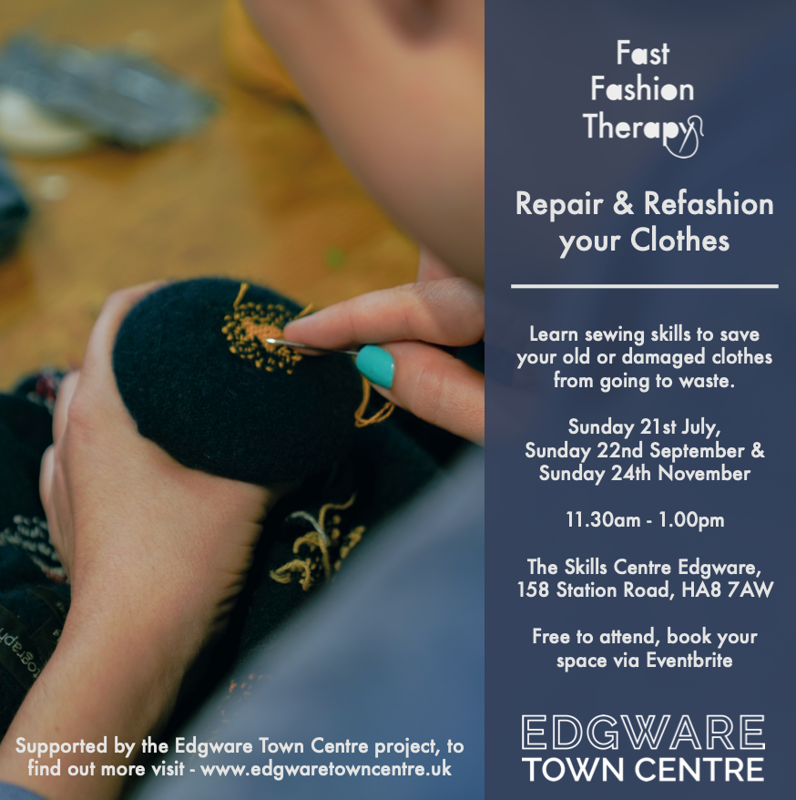 Breathe new life into your old clothes! 🧵 Join Eleanor &amp; Sarah from Fast Fashion Therapy on 21st July for a session on mending and altering clothes. 👗Bring your items to The Skills Centre &amp; reserve your spot now: bit.ly/3xF15qY ✂️
