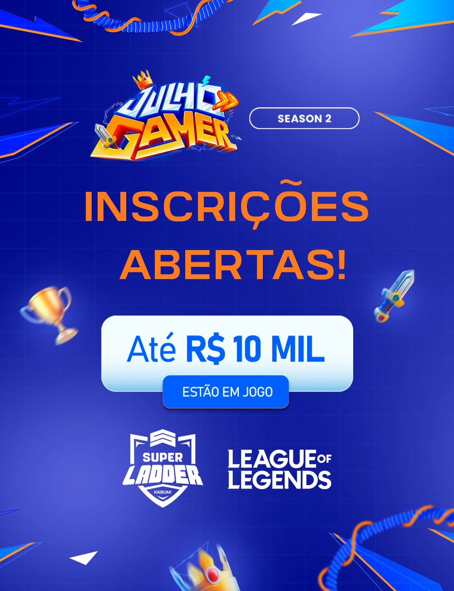 Atenção, Ninjas! Ladder de LoL na área 🏆

Prêmios em crédito na loja KaBuM!:

🥇 R$2.500
🥈 R$1.600
🥉R$800

E tem premiação até o 75º colocado!

Pra participar é só se inscrever (de graça) e começar a jogar ranqueadas. Dito isso: quem não participar é MALUCO 👍

🔗 Link no