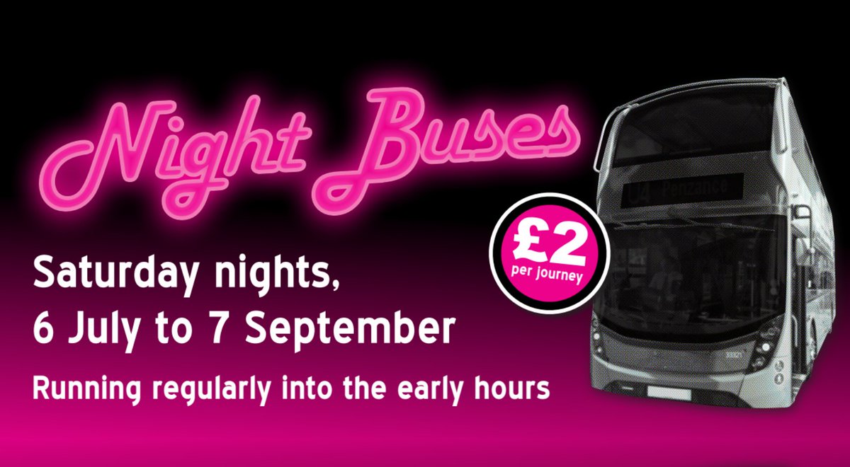 #LatestNews - Night buses will operate in North Devon and Newquay on Saturdays throughout July and August in a bid to reduce drink and drug-related incidents. The service starts this Saturday 6 July and will run until 7 September 2024.

Read more here: orlo.uk/summer-night-b…