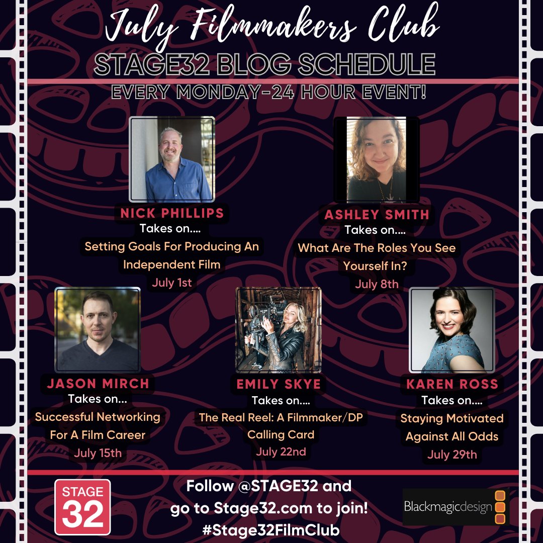 Don’t miss these FREE Stage 32 July Filmmakers Club events in partnership with Blackmagic Design to learn about filmmaking from industry professionals' insights, advice, &amp; experiences. Join today stage32.com &amp; follow <a href="/stage32/">Stage 32</a> <a href="/rbwalksintoabar/">Richard RB Botto</a>! #Stage32FilmClub