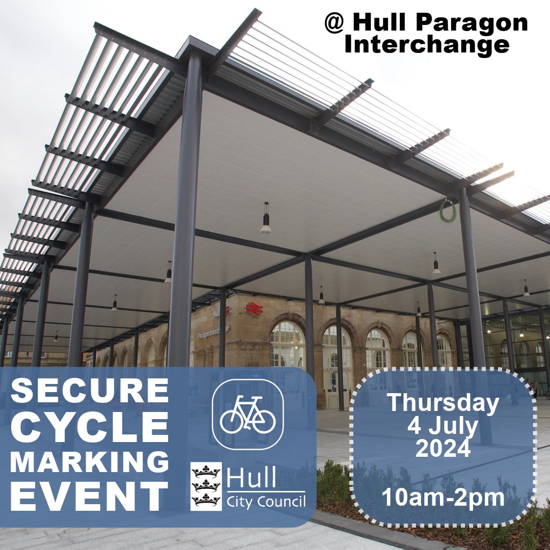 travel_hull's tweet image. Help protect your wheels by getting your cycle securely marked 🚲 🔏

The @BTP is hosting a FREE secure cycle marking event tomorrow (Thursday 4 July) at #Hull Paragon Interchange, from 10am-2pm.

@bikeregister I #BikeRegister I #LockItMarkIt