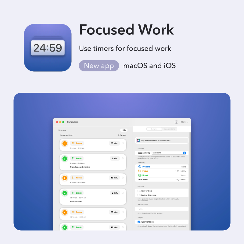 Setapp's tweet photo. Stay on target with dedicated timers for focus sessions — try this week's addition @FocusedWorkApp🔥
