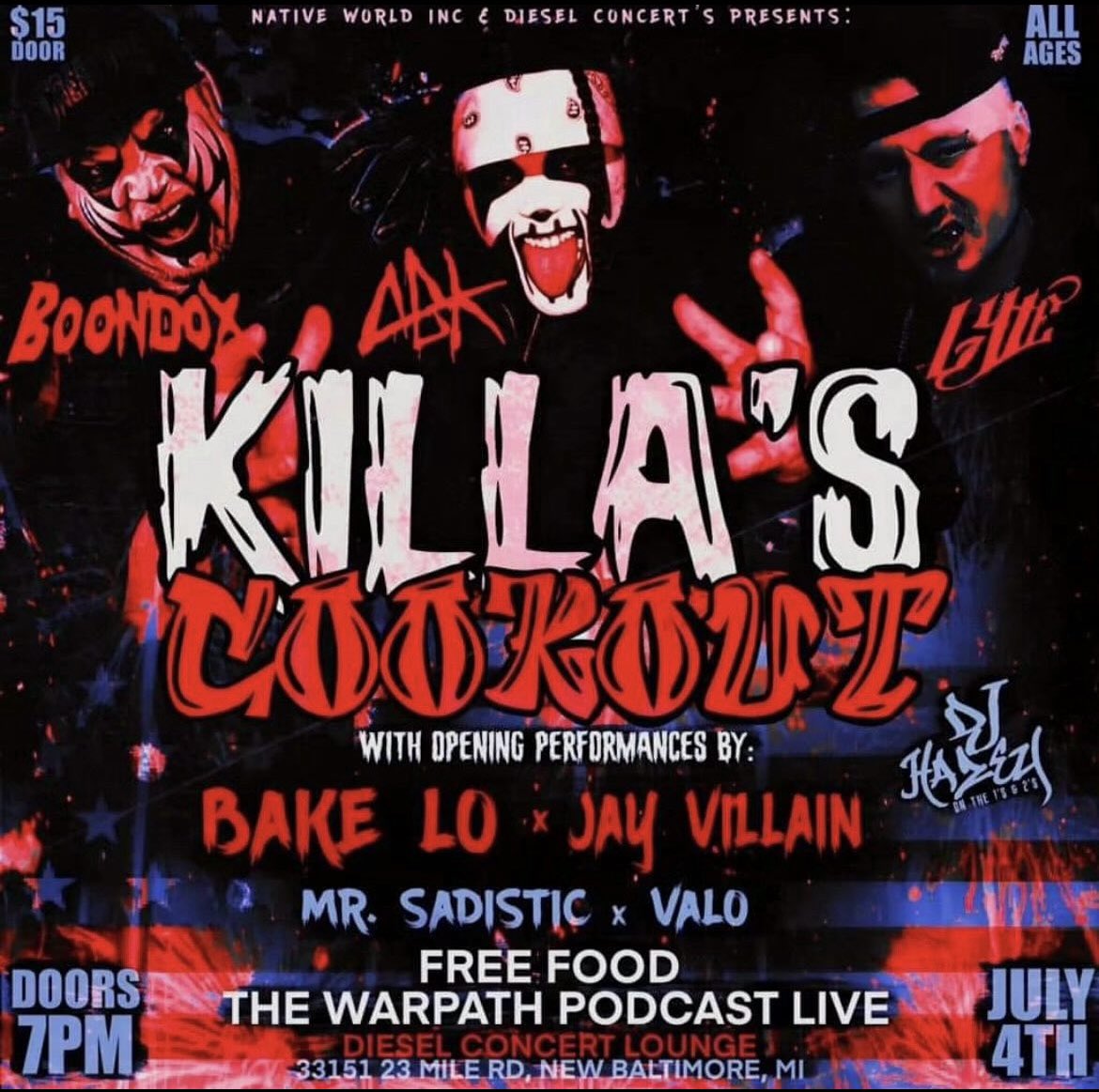 majikninjaent's tweet photo. Celebrate July 4️⃣ with @Abkwarrior ‘s “Killa’s Cookout” at Diesel Concert Lounge featuring  @turncoat_dirty,  @MonstarLyte and a bunch of killer Underground guests 👊‼️ https://t.co/yFWYOHFKeb