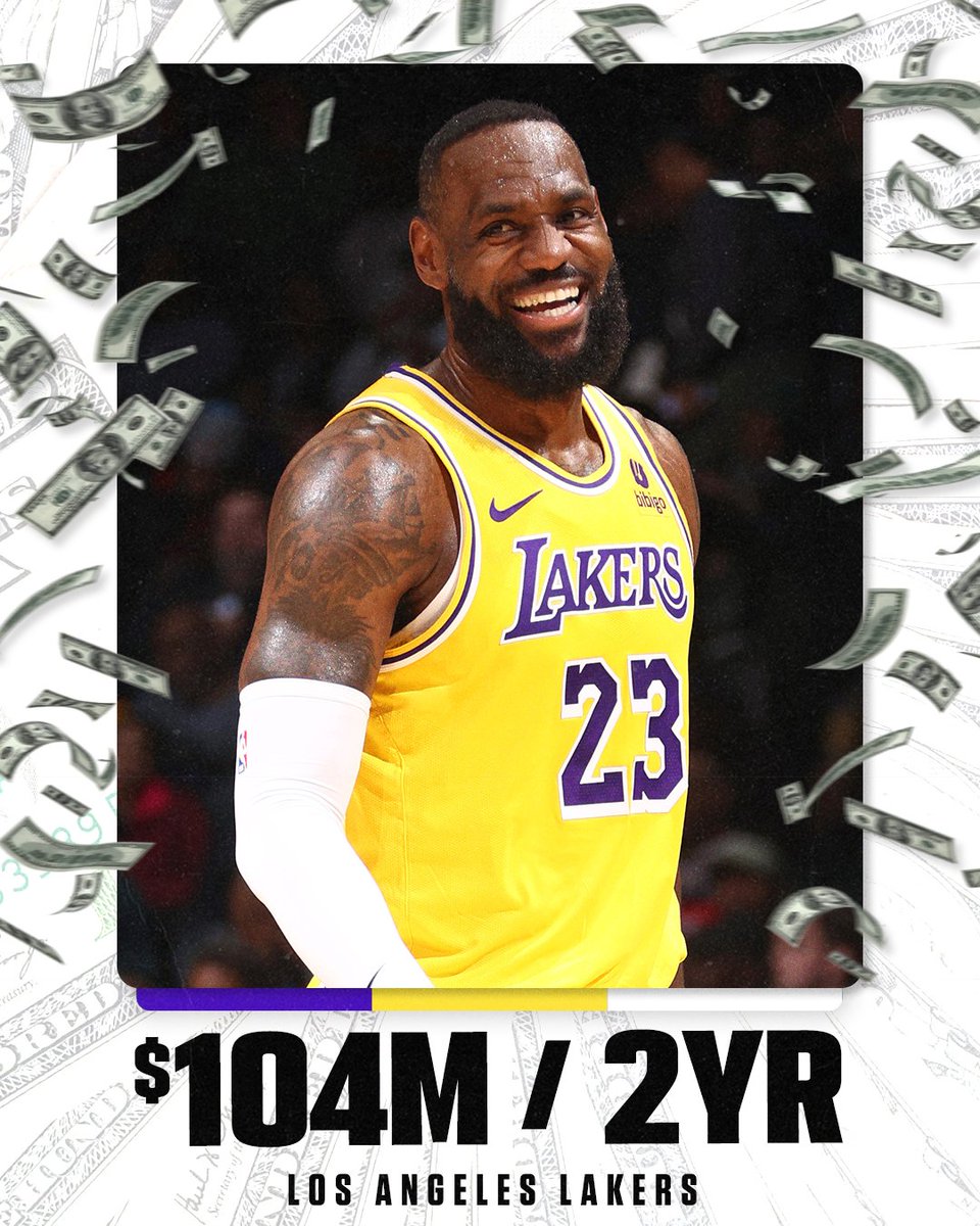 espn's tweet photo. Breaking: LeBron James has agreed to a two-year, $104M maximum deal to return to the Lakers, sources tell @wojespn. https://t.co/YFVqkSKBQv