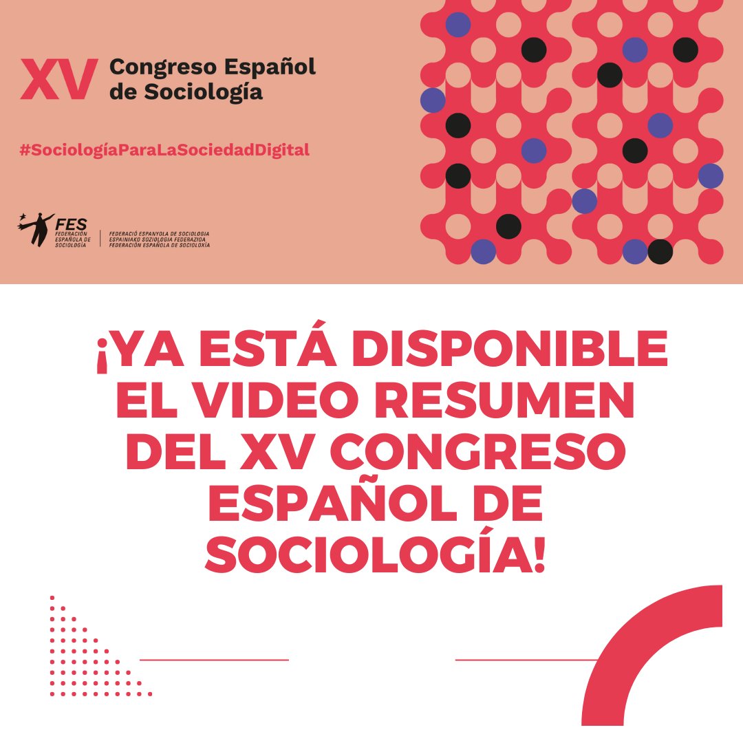 📽️ ¡Ya está disponible el video resumen del XV Congreso Español de Sociología! Hemos tenido récord de participación con casi 1600 personas inscritas, 1700 comunicaciones presentadas en más de 300 sesiones de grupos de trabajo, 30 actividades entre simposios, talleres,