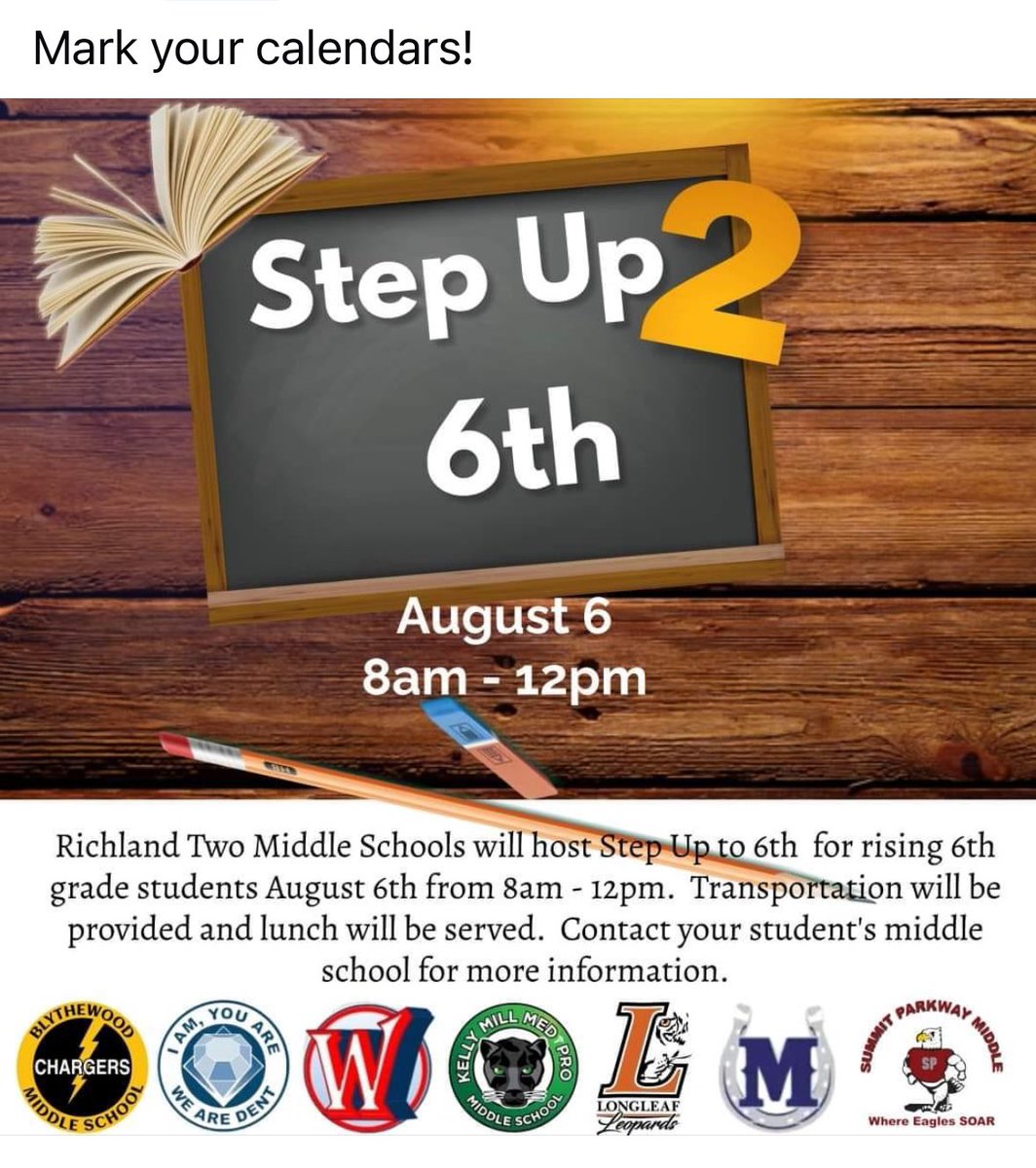 Kelly Mill Med Pro Middle (@kmmpmpanthers) on Twitter photo R2 Middle Schools are excited to welcome our 6th grade students on August 6th. <a href="/spmeagles/">SummitParkway Middle</a> <a href="/BMSatRSD2/">Blythewood Middle</a> <a href="/mullerroad/">Muller Road Middle</a> <a href="/KMMPMPanthers/">Kelly Mill Med Pro Middle</a> <a href="/DentMiddle/">Dent Middle School</a> <a href="/ELWMS/">E. L. Wright Middle</a> <a href="/LongleafMiddle/">Longleaf Middle</a> <a href="/RichlandTwo/">Richland School District Two</a> R2 Middle Schools are excited to welcome our 6th grade students on August 6th. <a href="/spmeagles/">SummitParkway Middle</a> <a href="/BMSatRSD2/">Blythewood Middle</a> <a href="/mullerroad/">Muller Road Middle</a> <a href="/KMMPMPanthers/">Kelly Mill Med Pro Middle</a> <a href="/DentMiddle/">Dent Middle School</a> <a href="/ELWMS/">E. L. Wright Middle</a> <a href="/LongleafMiddle/">Longleaf Middle</a> <a href="/RichlandTwo/">Richland School District Two</a>